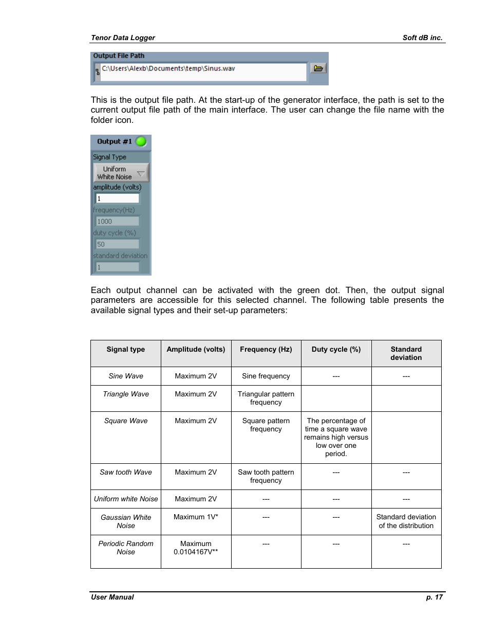 Soft dB Tenor 24bits Data User Guide User Manual | Page 17 / 59
