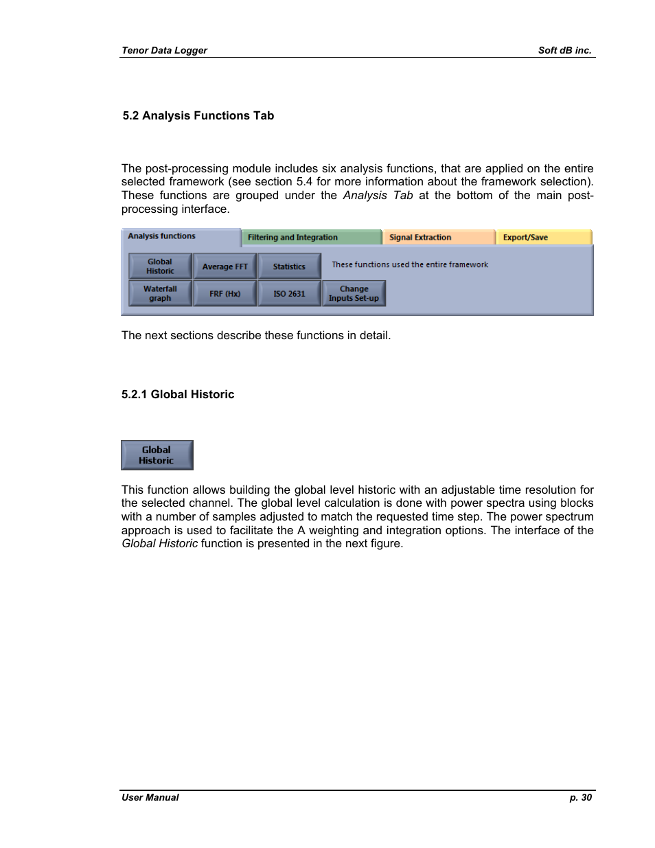 Nalysis, Unctions, 1 global historic | Soft dB Tenor 24bits Data User Guide User Manual | Page 30 / 59