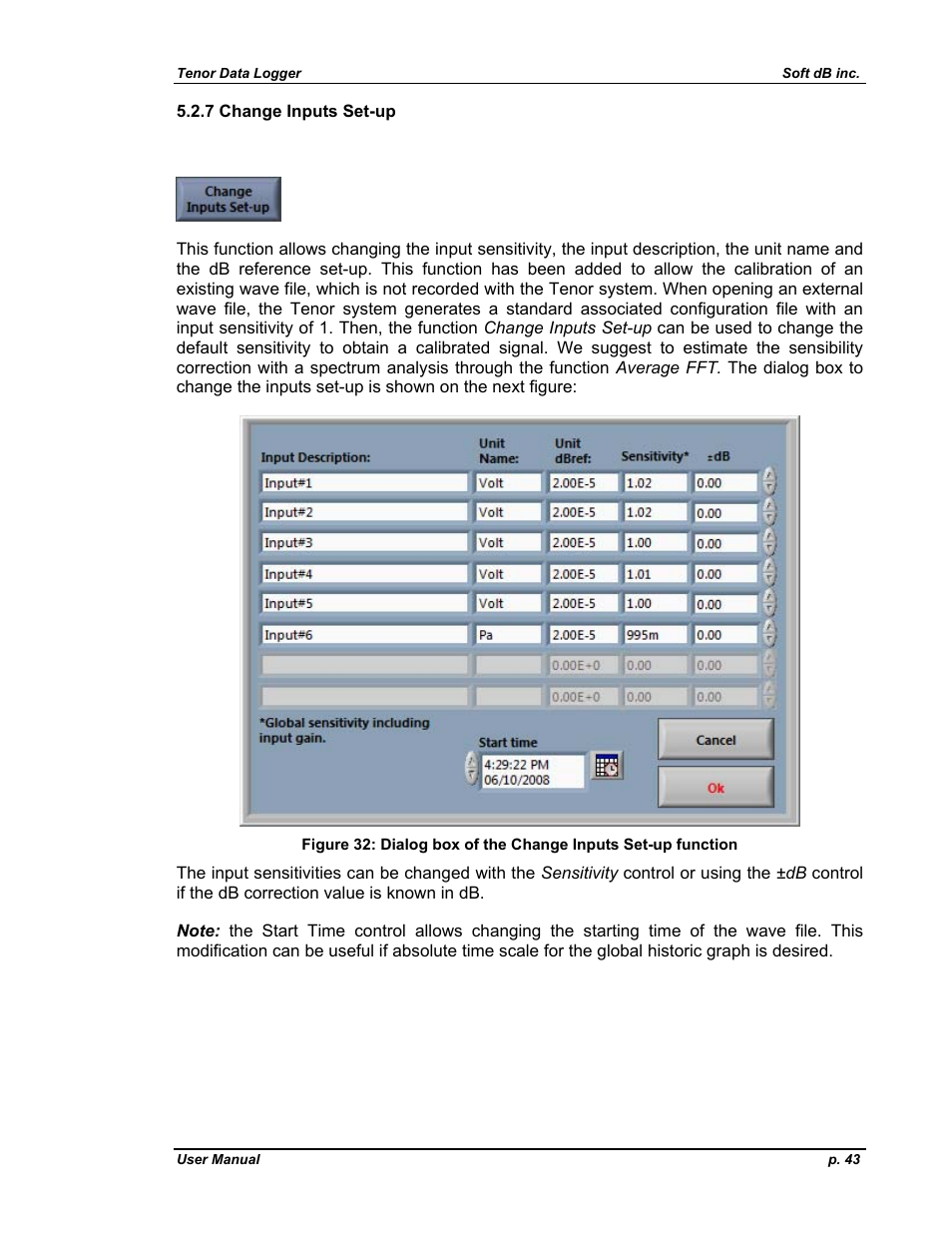 7 change inputs set-up | Soft dB Tenor 24bits Data User Guide User Manual | Page 43 / 59