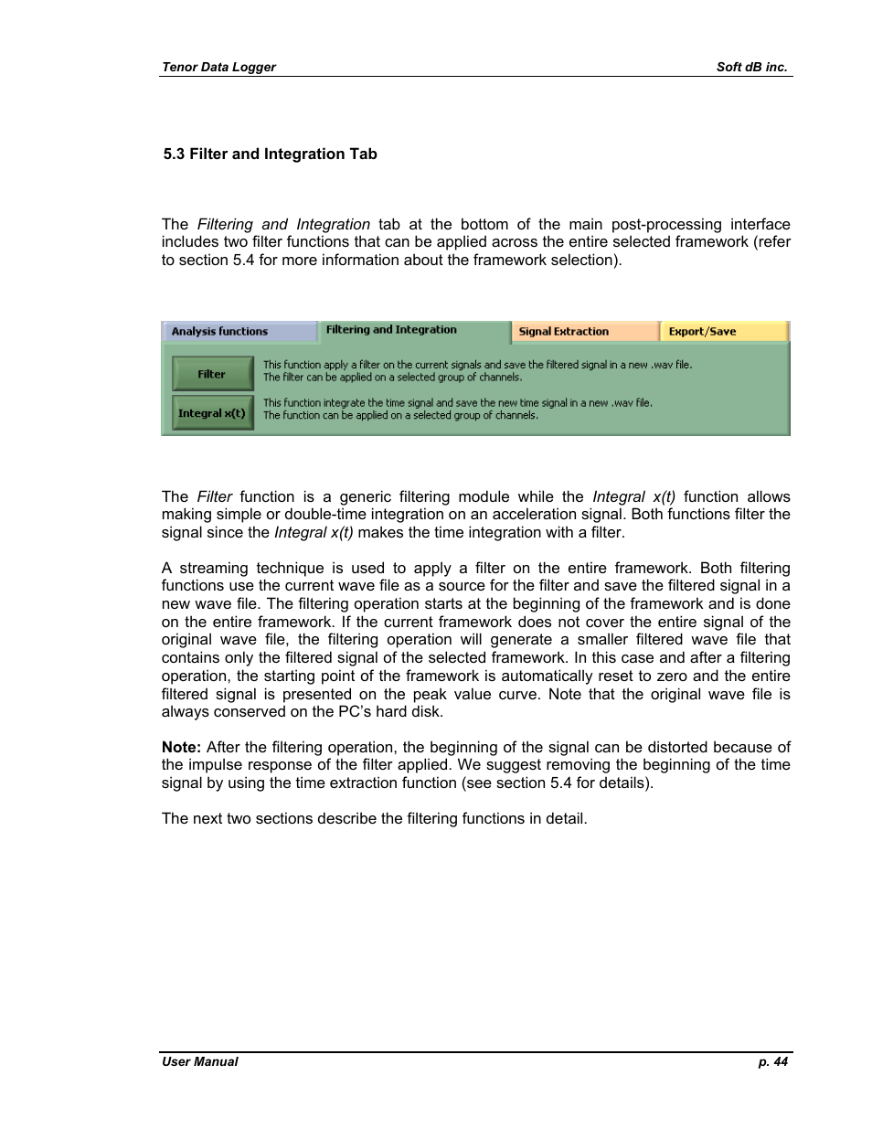 Ilter and, Ntegration | Soft dB Tenor 24bits Data User Guide User Manual | Page 44 / 59