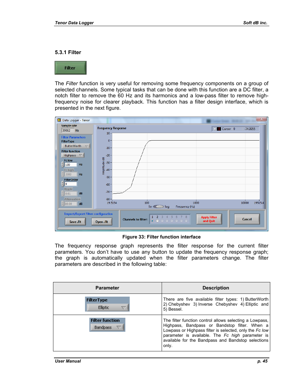 1 filter | Soft dB Tenor 24bits Data User Guide User Manual | Page 45 / 59