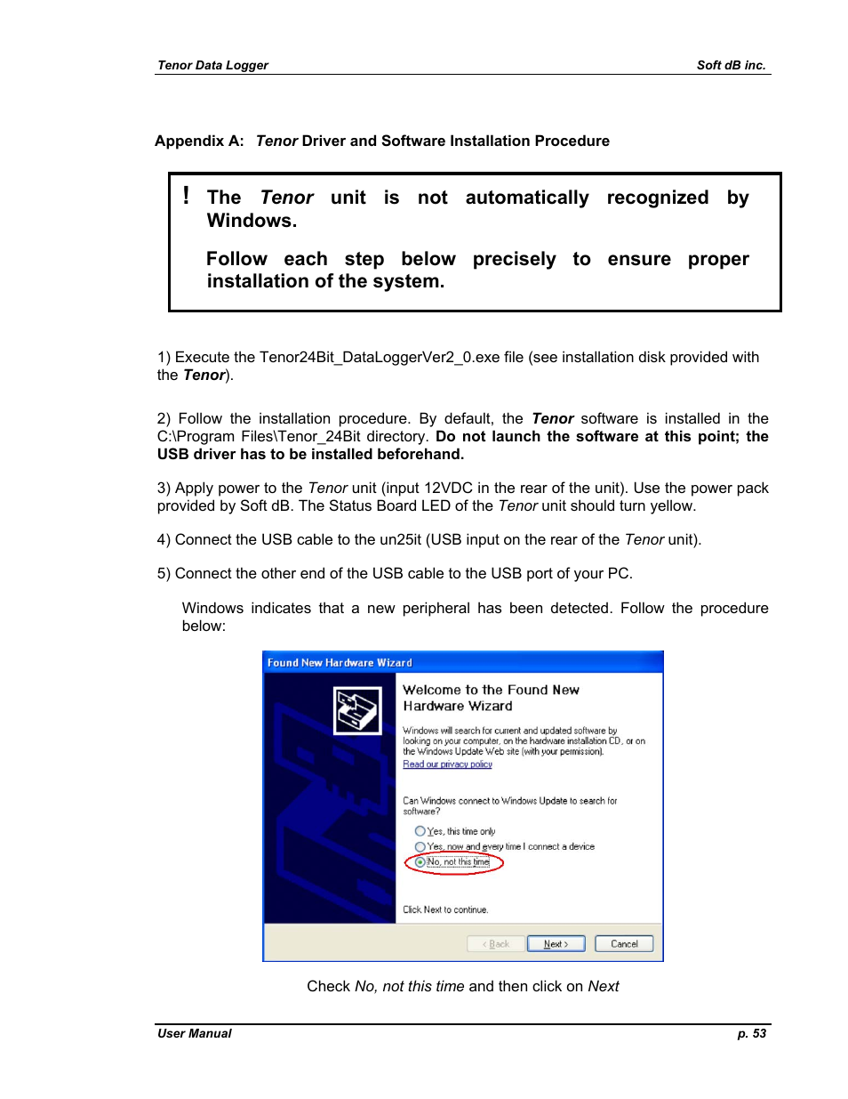 Appendix a, Tenor driver and software installation procedure | Soft dB Tenor 24bits Data User Guide User Manual | Page 53 / 59