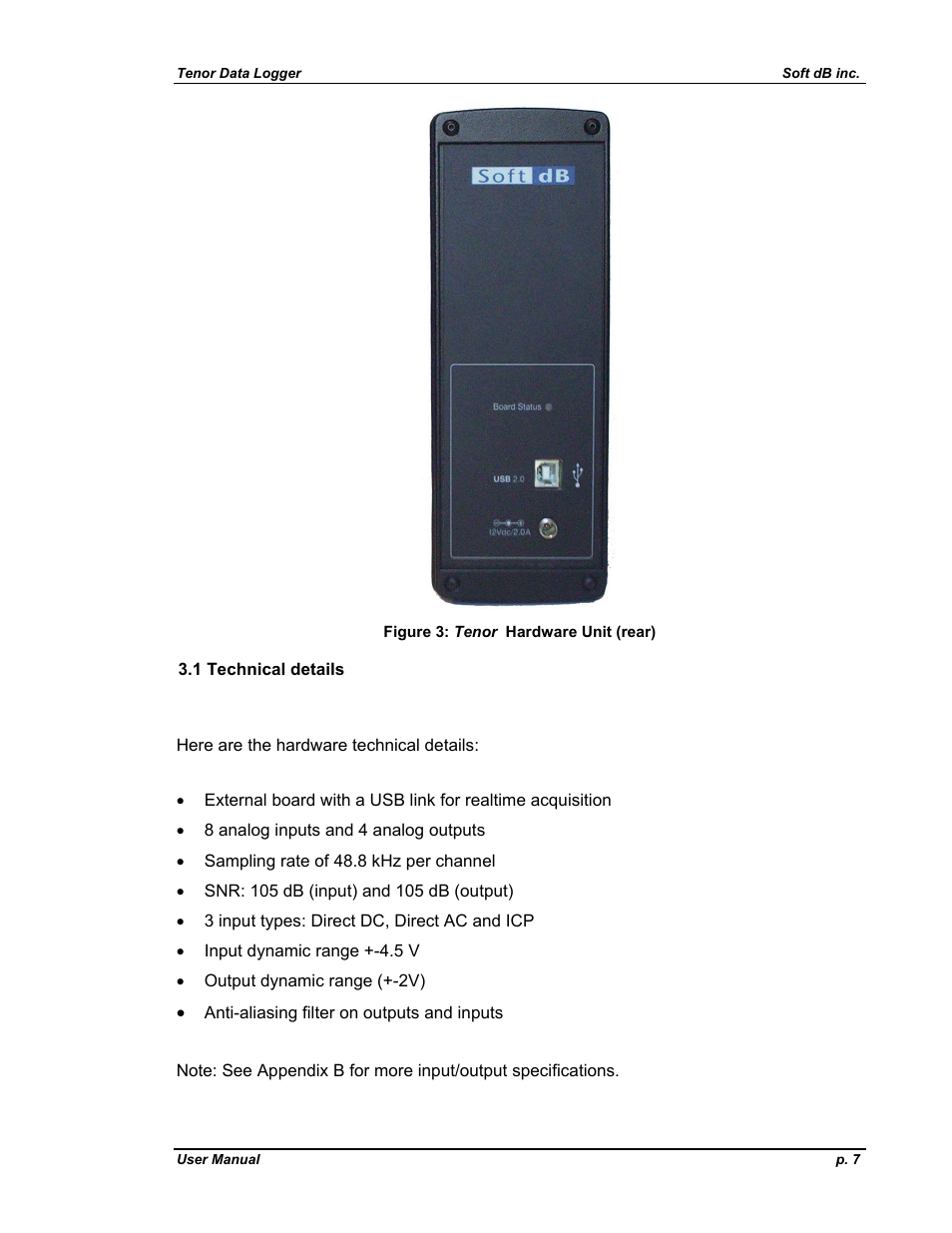 Echnical details | Soft dB Tenor 24bits Data User Guide User Manual | Page 7 / 59