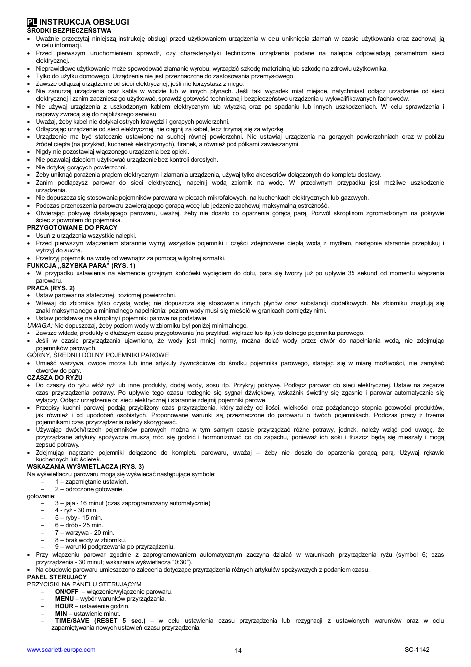 Pl instrukcja obs ugi | Scarlett SC-1142 User Manual | Page 14 / 41