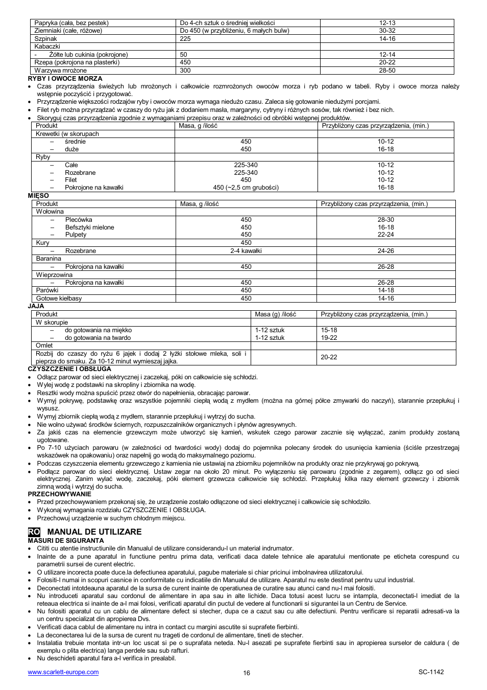 Ro manual de utilizare | Scarlett SC-1142 User Manual | Page 16 / 41