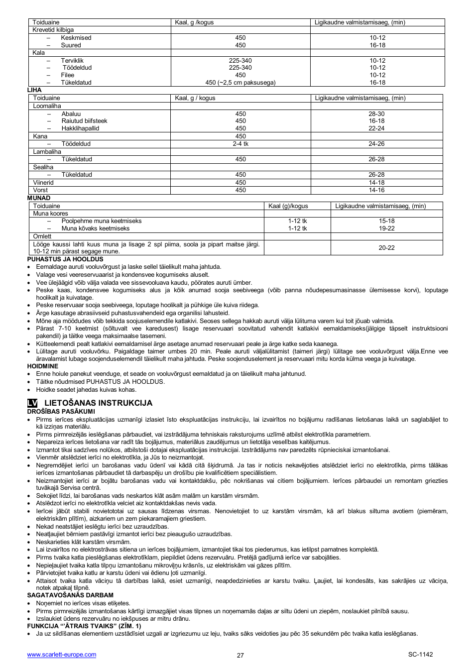 Lv lieto anas instrukcija | Scarlett SC-1142 User Manual | Page 27 / 41