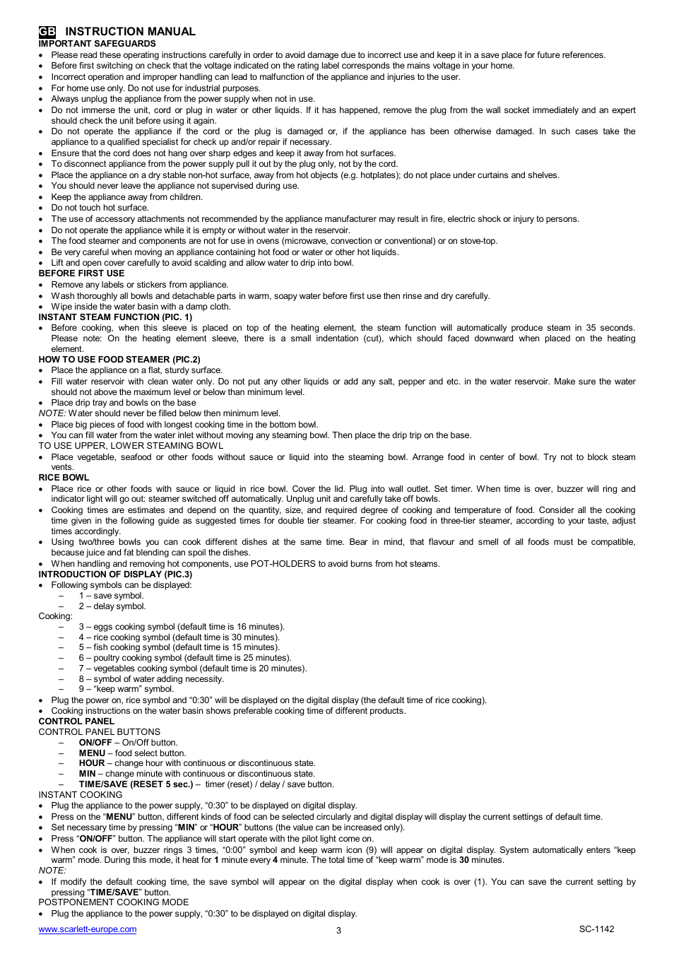 Gb instruction manual | Scarlett SC-1142 User Manual | Page 3 / 41