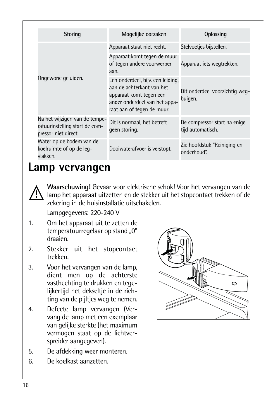 Lamp vervangen | AEG ELECTROLUX S 70250 KA 8 User Manual | Page 16 / 36