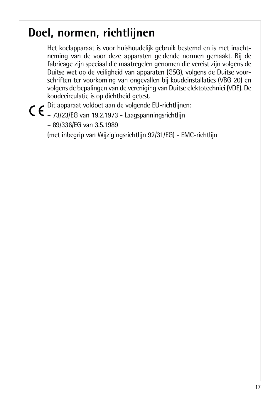 Doel, normen, richtlijnen | AEG ELECTROLUX S 70250 KA 8 User Manual | Page 17 / 36