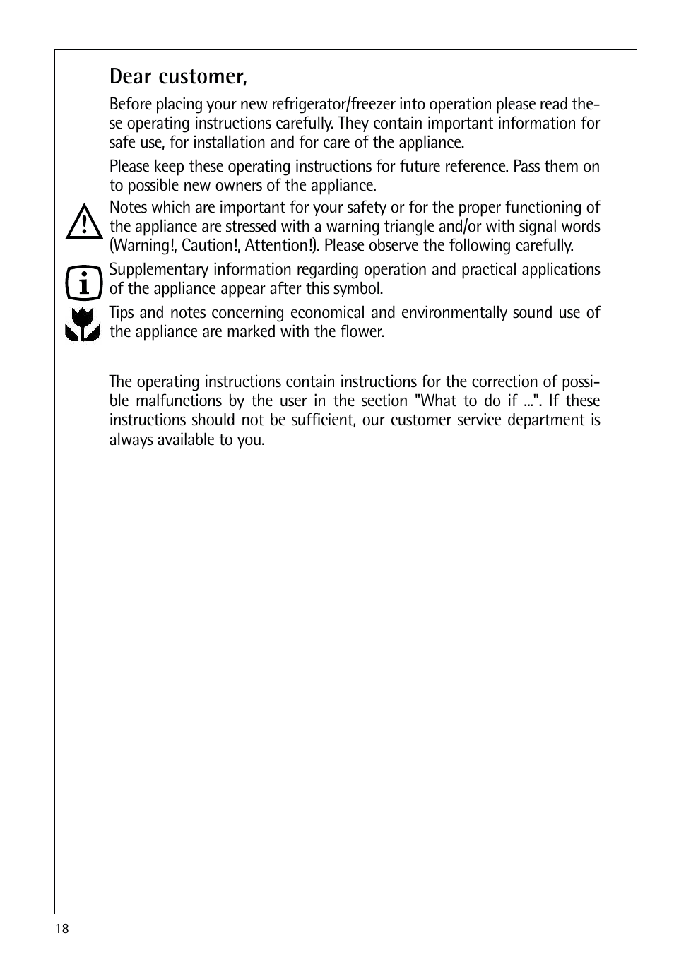 Dear customer | AEG ELECTROLUX S 70250 KA 8 User Manual | Page 18 / 36