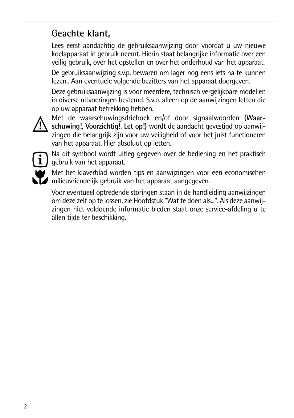 Geachte klant | AEG ELECTROLUX S 70250 KA 8 User Manual | Page 2 / 36