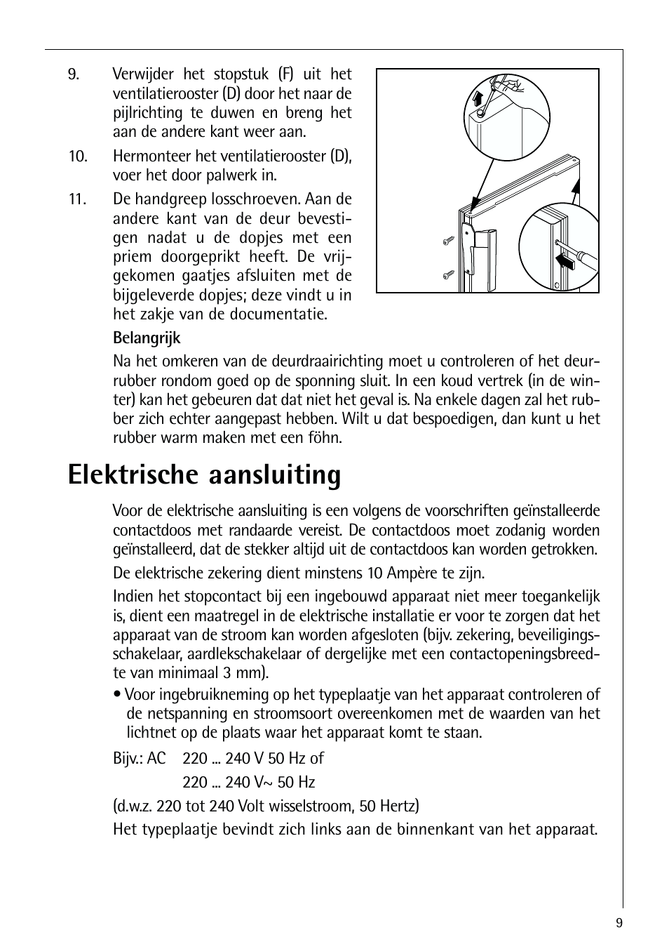 Elektrische aansluiting | AEG ELECTROLUX S 70250 KA 8 User Manual | Page 9 / 36