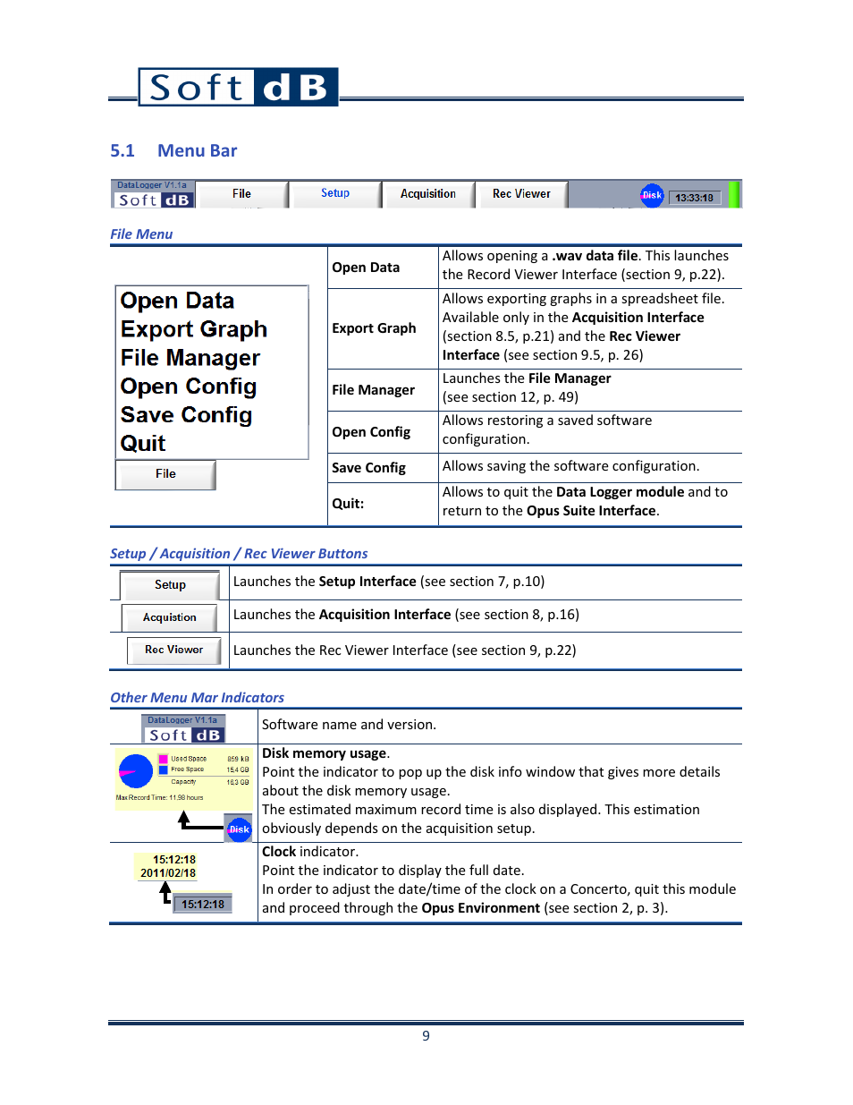 1 menu bar | Soft dB Opus Suite Data Logger Module User Manual | Page 10 / 62