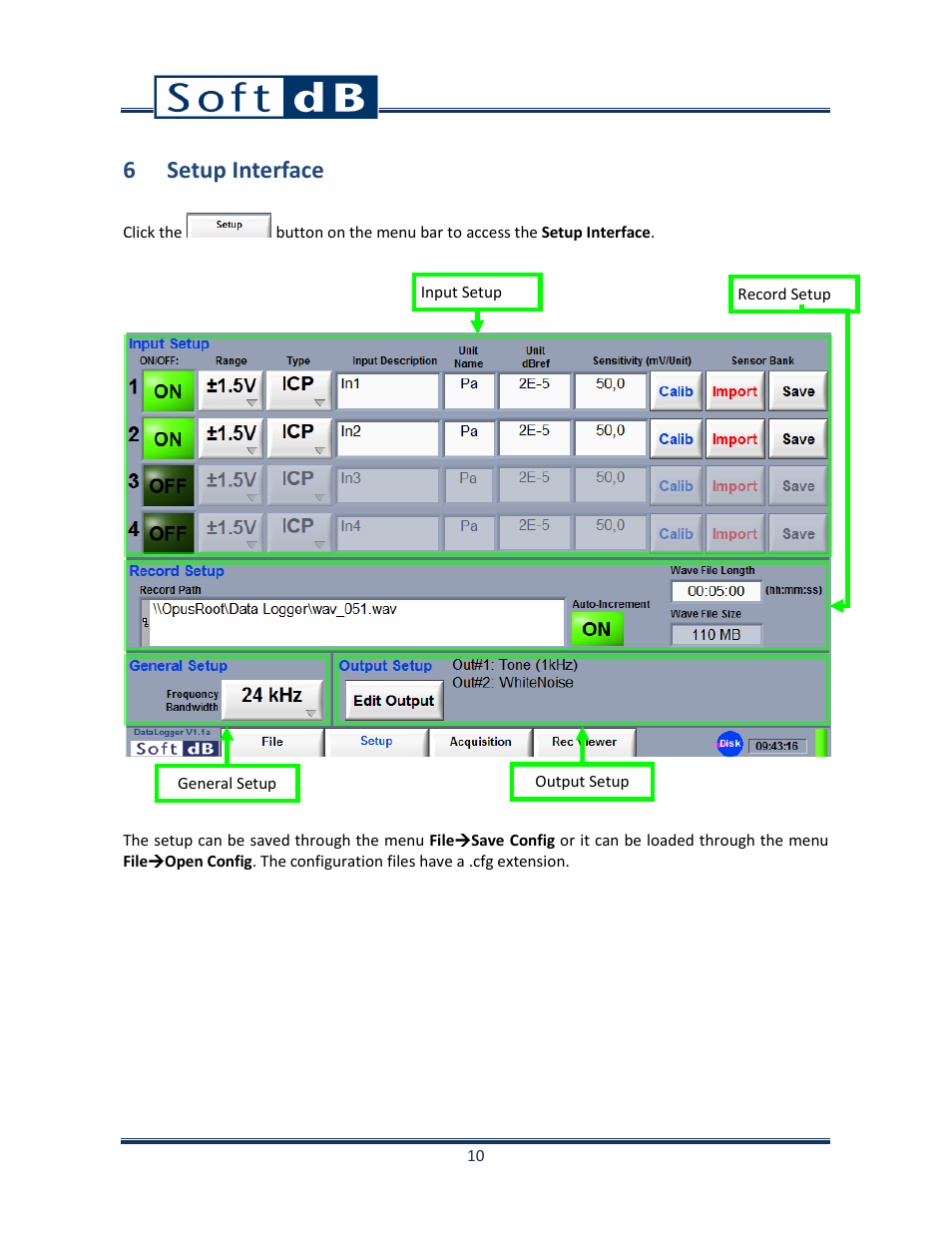 6 setup interface | Soft dB Opus Suite Data Logger Module User Manual | Page 11 / 62