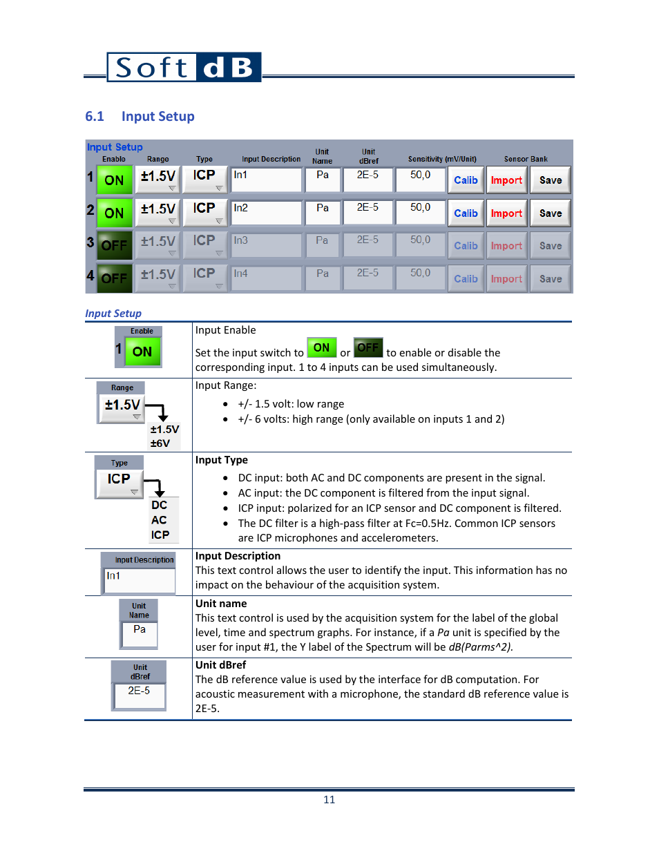 1 input setup | Soft dB Opus Suite Data Logger Module User Manual | Page 12 / 62