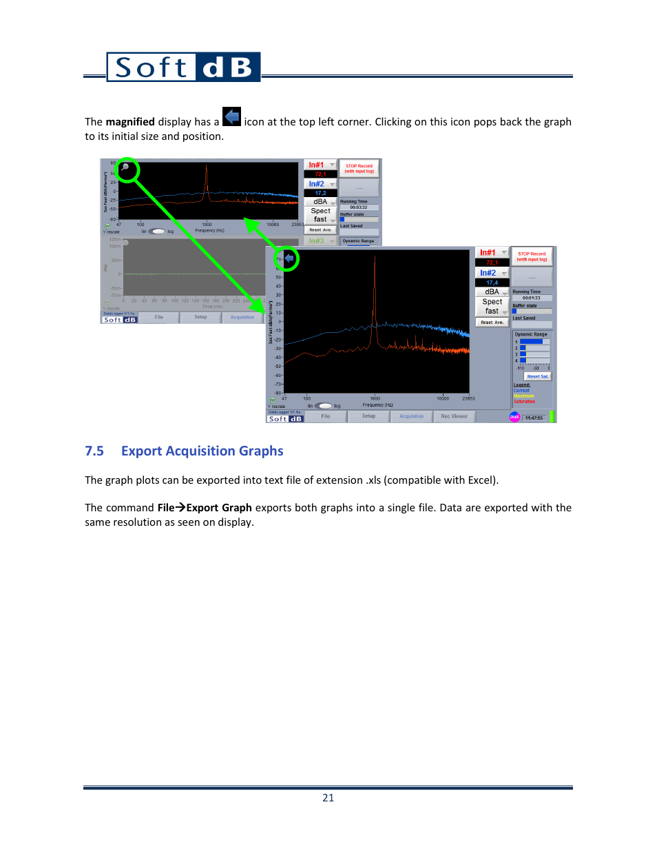 5 export acquisition graphs | Soft dB Opus Suite Data Logger Module User Manual | Page 22 / 62