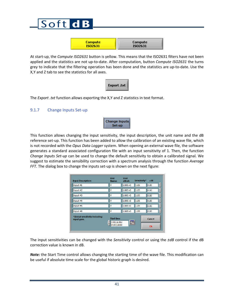 7 change inputs set-up | Soft dB Opus Suite Data Logger Module User Manual | Page 42 / 62