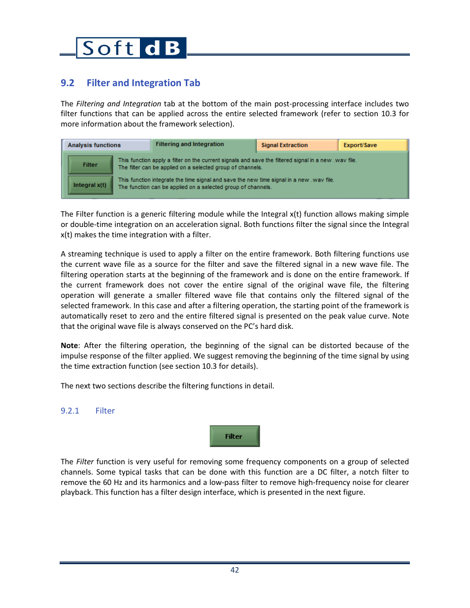 2 filter and integration tab, 1 filter | Soft dB Opus Suite Data Logger Module User Manual | Page 43 / 62