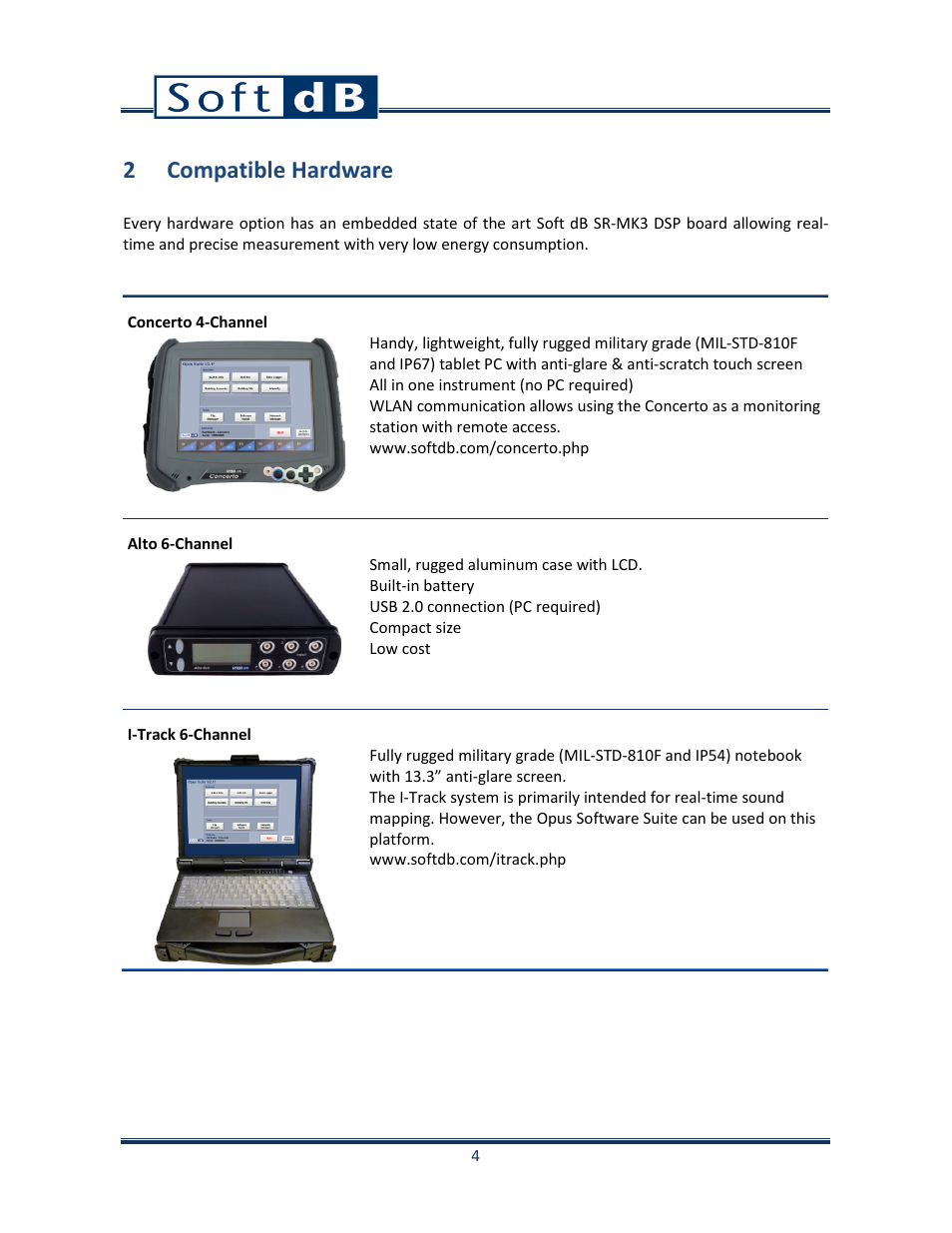 2 compatible hardware | Soft dB Opus Suite Data Logger Module User Manual | Page 5 / 62