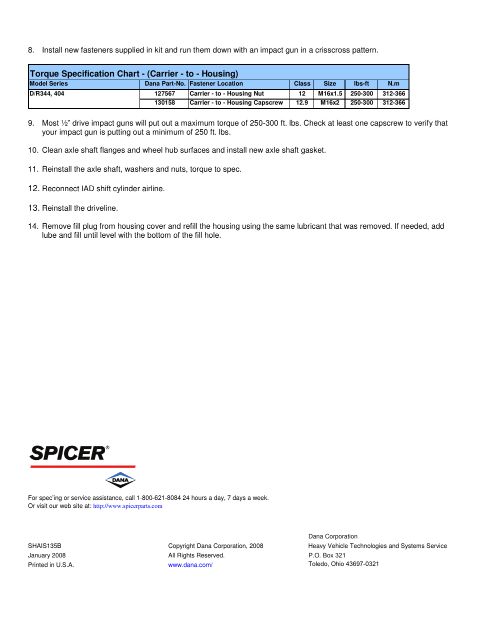 Spicer Carrier-To-Housing Joint Leak User Manual | Page 6 / 6
