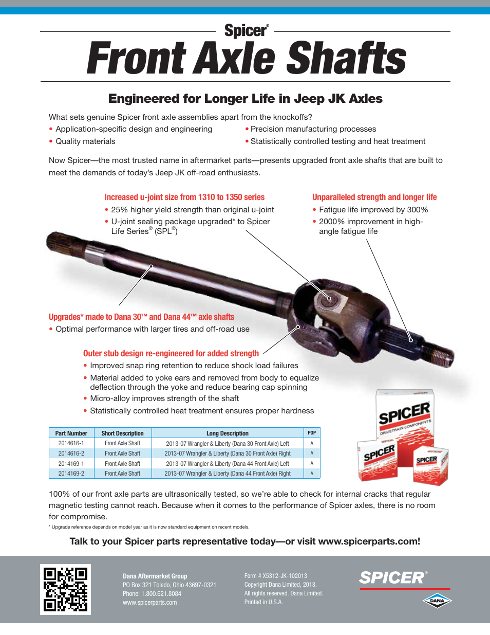 Front axle shafts, Spicer, Engineered for longer life in jeep jk axles | Spicer Front Axle Shafts for the Jeep JK User Manual | Page 2 / 2