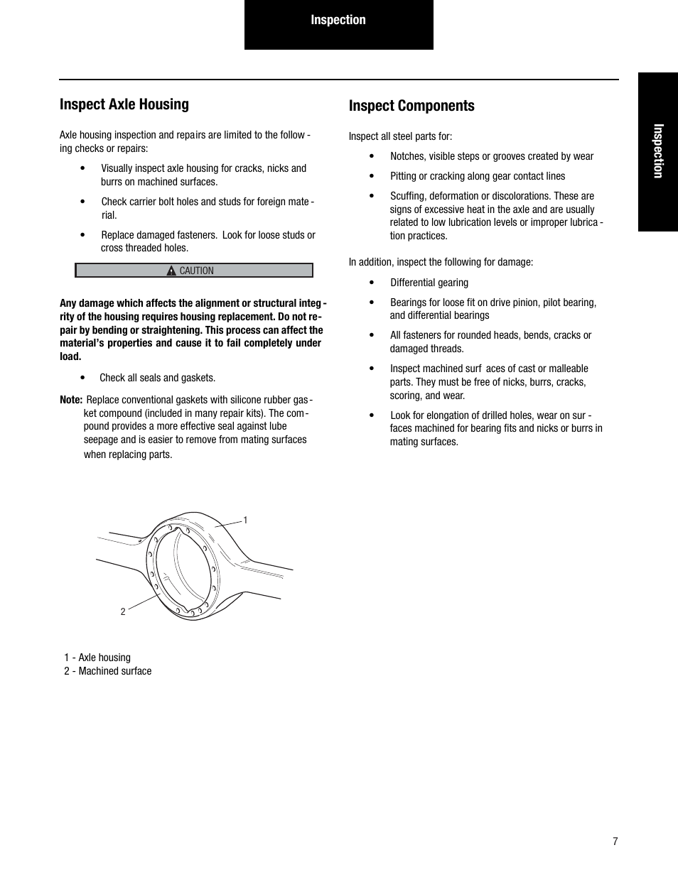Inspect axle housing, Inspect components | Spicer Tandem Drive Axles Pro-40 Single Reduction and Single Reduction with Differential Lock User Manual | Page 10 / 102