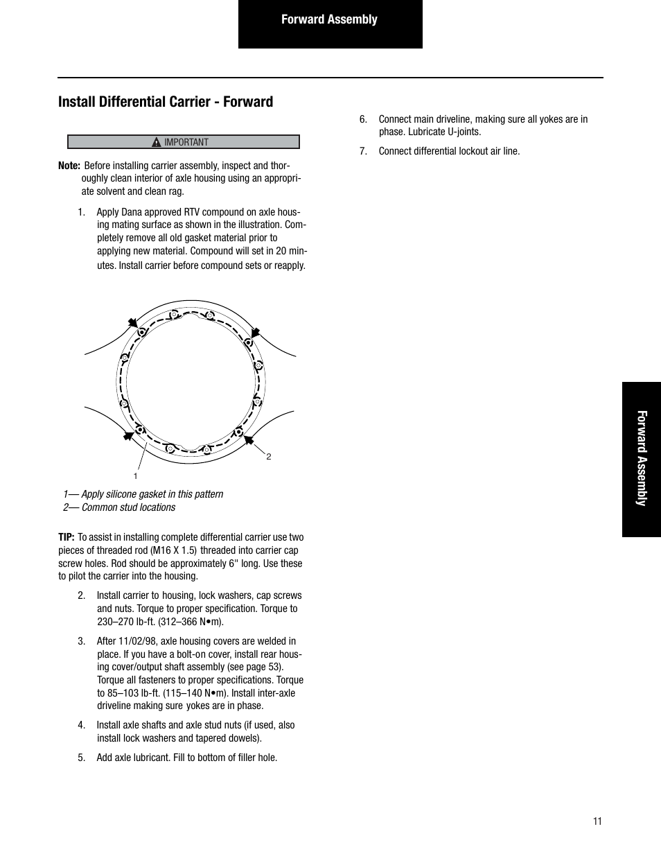 Install differential carrier - forward | Spicer Tandem Drive Axles Pro-40 Single Reduction and Single Reduction with Differential Lock User Manual | Page 14 / 102