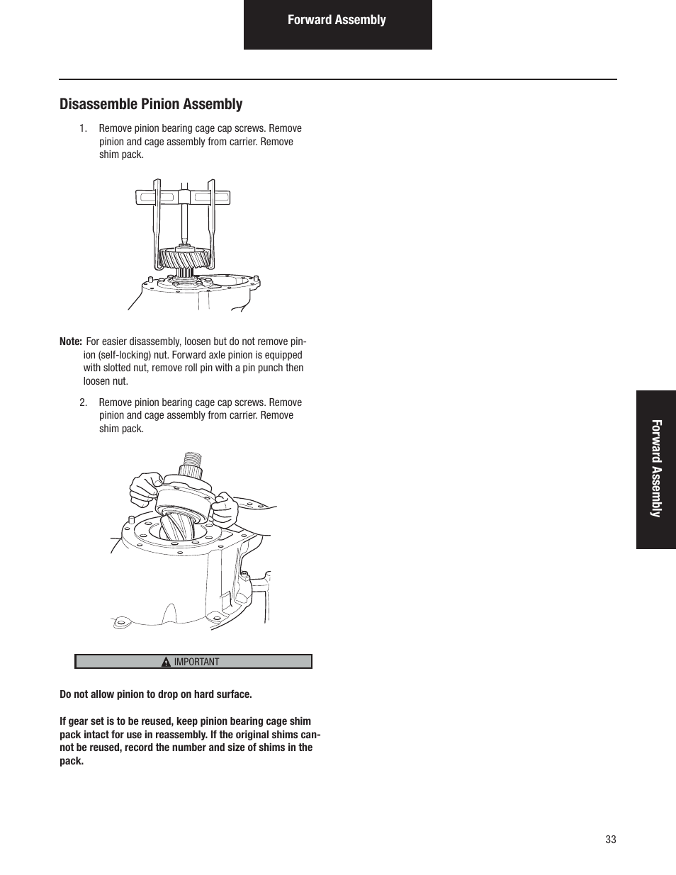 Disassemble pinion assembly | Spicer Tandem Drive Axles Pro-40 Single Reduction and Single Reduction with Differential Lock User Manual | Page 36 / 102