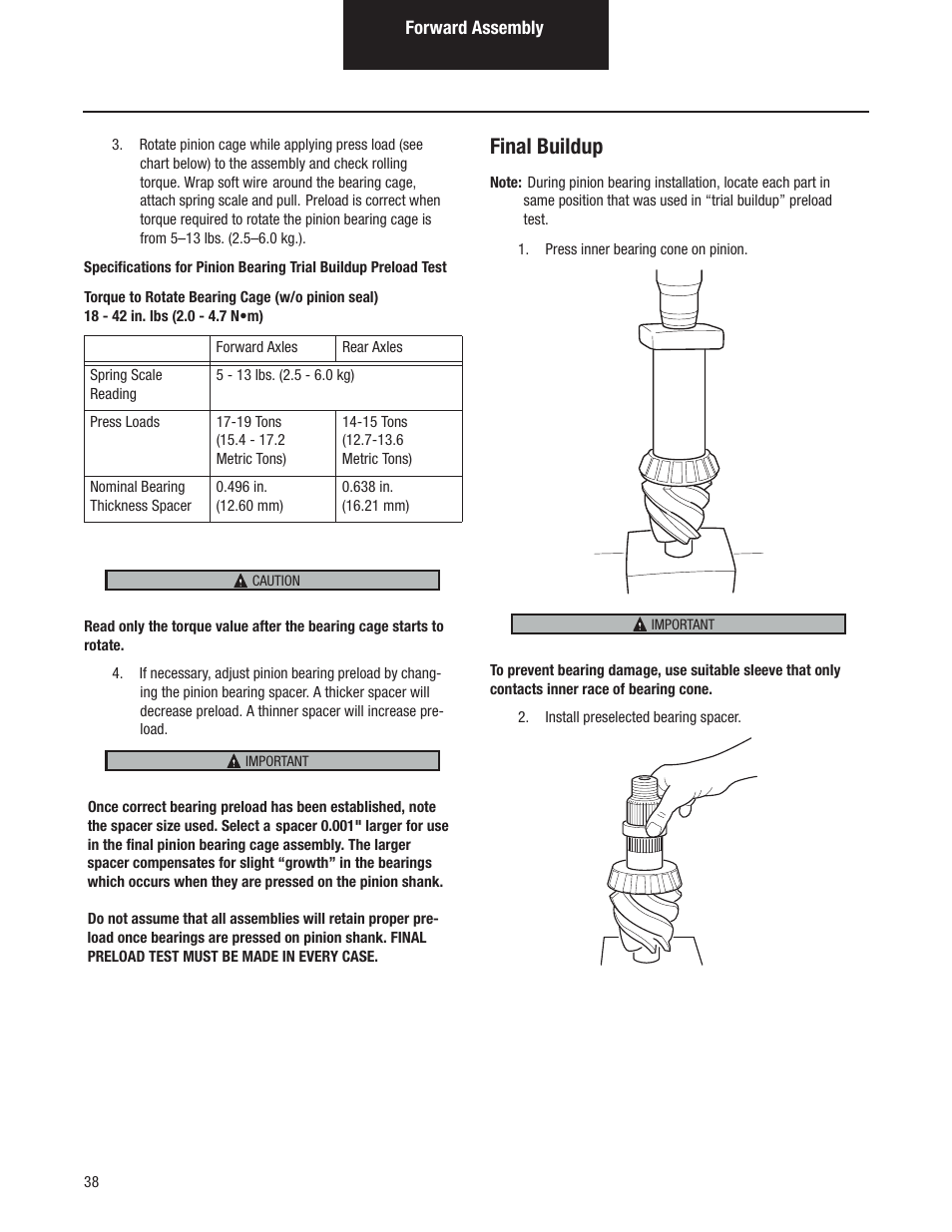 Final buildup | Spicer Tandem Drive Axles Pro-40 Single Reduction and Single Reduction with Differential Lock User Manual | Page 41 / 102