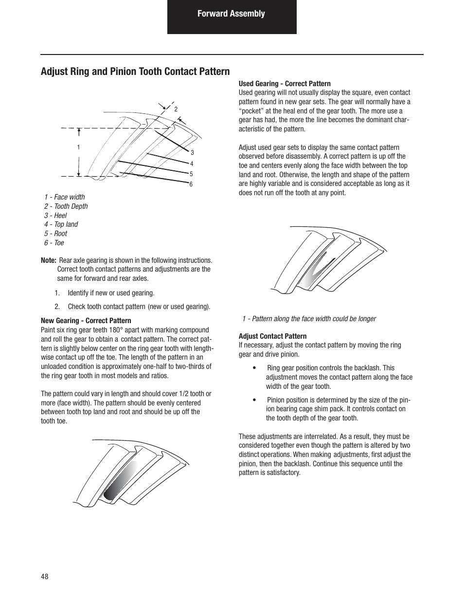 Adjust ring and pinion tooth contact pattern | Spicer Tandem Drive Axles Pro-40 Single Reduction and Single Reduction with Differential Lock User Manual | Page 51 / 102