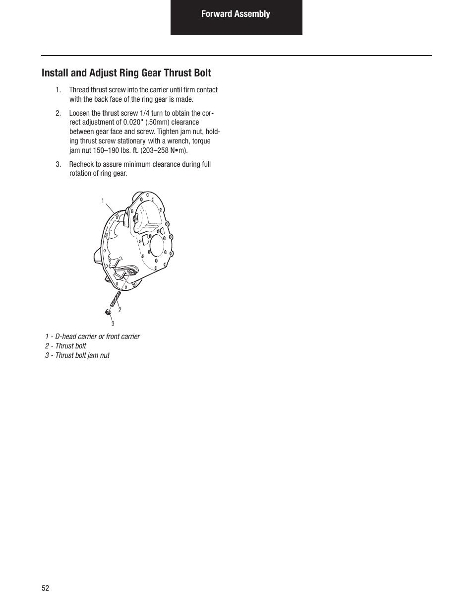 Install and adjust ring gear thrust bolt | Spicer Tandem Drive Axles Pro-40 Single Reduction and Single Reduction with Differential Lock User Manual | Page 55 / 102