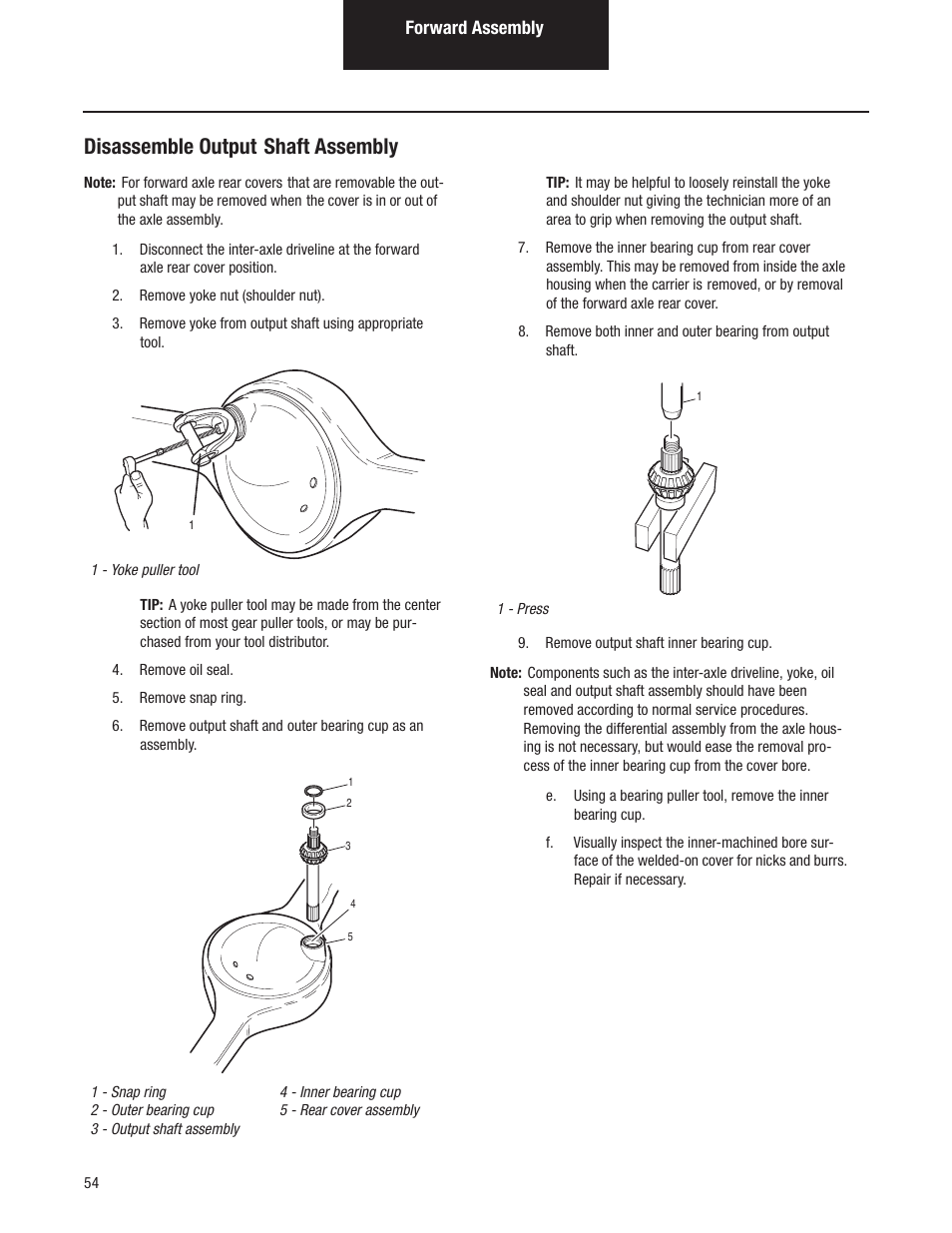 Disassemble output shaft assembly | Spicer Tandem Drive Axles Pro-40 Single Reduction and Single Reduction with Differential Lock User Manual | Page 57 / 102