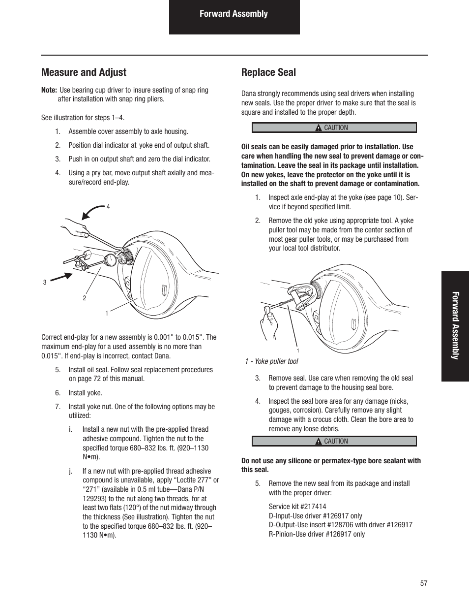 Measure and adjust, Replace seal | Spicer Tandem Drive Axles Pro-40 Single Reduction and Single Reduction with Differential Lock User Manual | Page 60 / 102