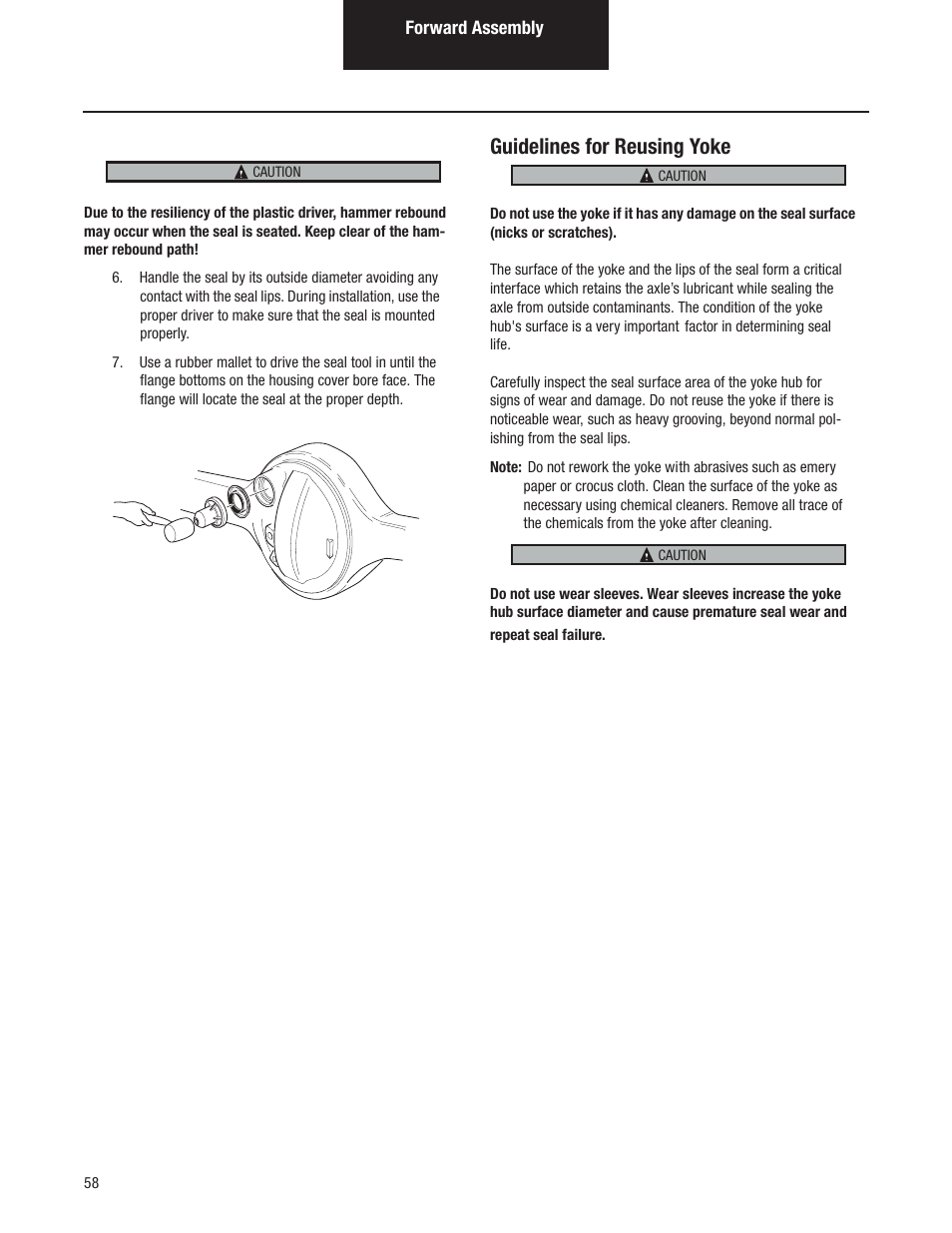 Guidelines for reusing yoke | Spicer Tandem Drive Axles Pro-40 Single Reduction and Single Reduction with Differential Lock User Manual | Page 61 / 102