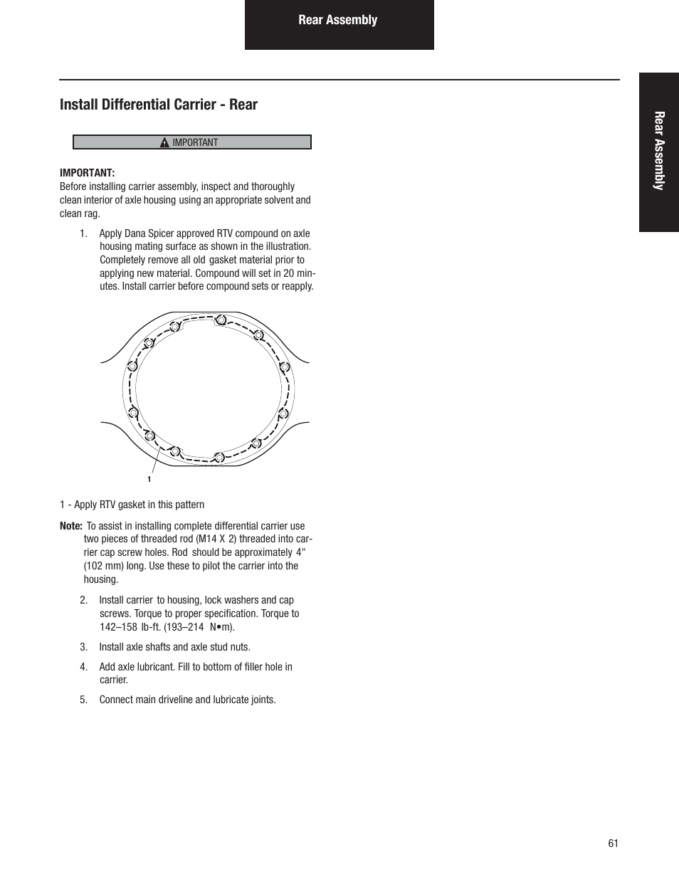 Install differential carrier - rear | Spicer Tandem Drive Axles Pro-40 Single Reduction and Single Reduction with Differential Lock User Manual | Page 64 / 102