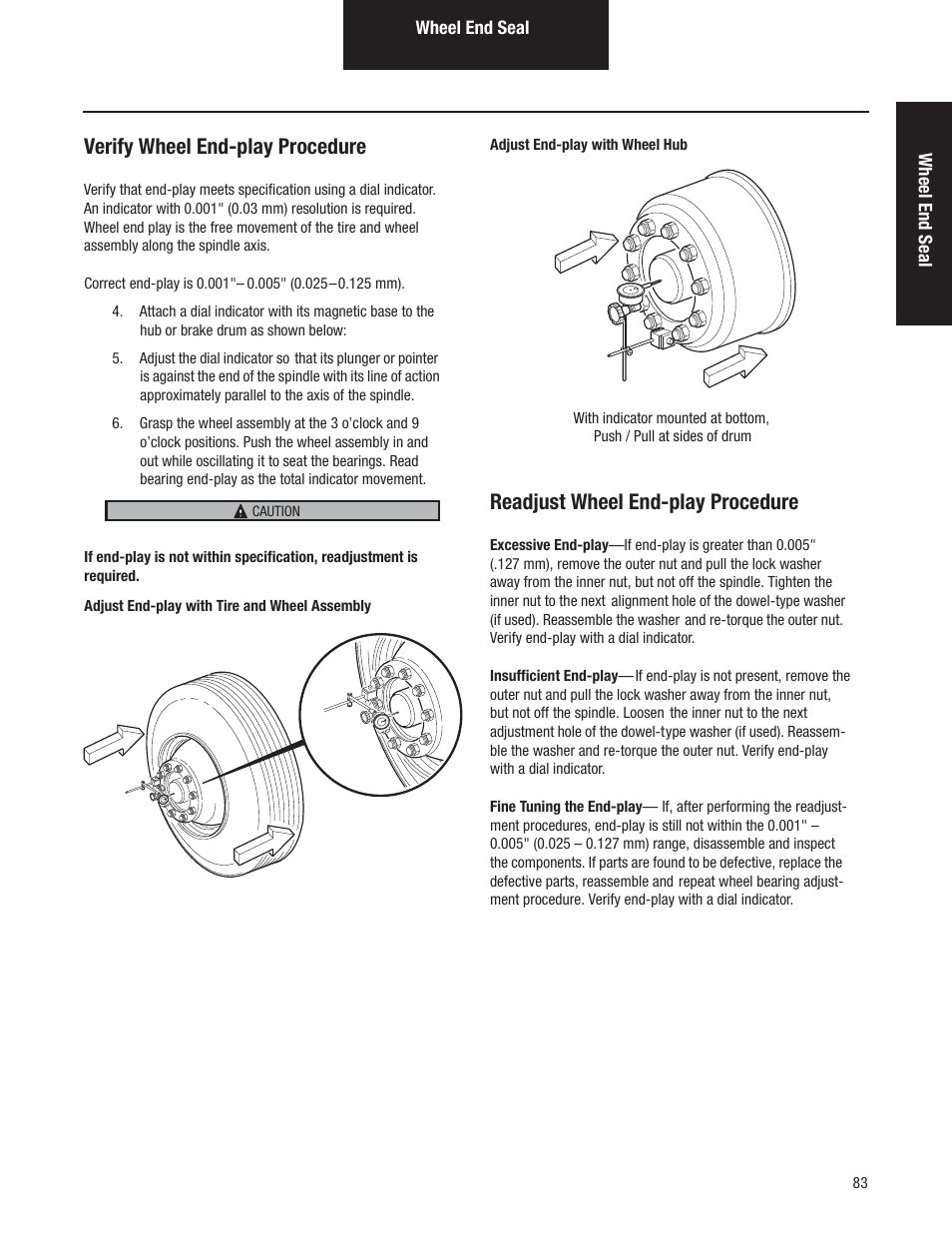 Verify wheel end-play procedure, Readjust wheel end-play procedure | Spicer Tandem Drive Axles Pro-40 Single Reduction and Single Reduction with Differential Lock User Manual | Page 86 / 102