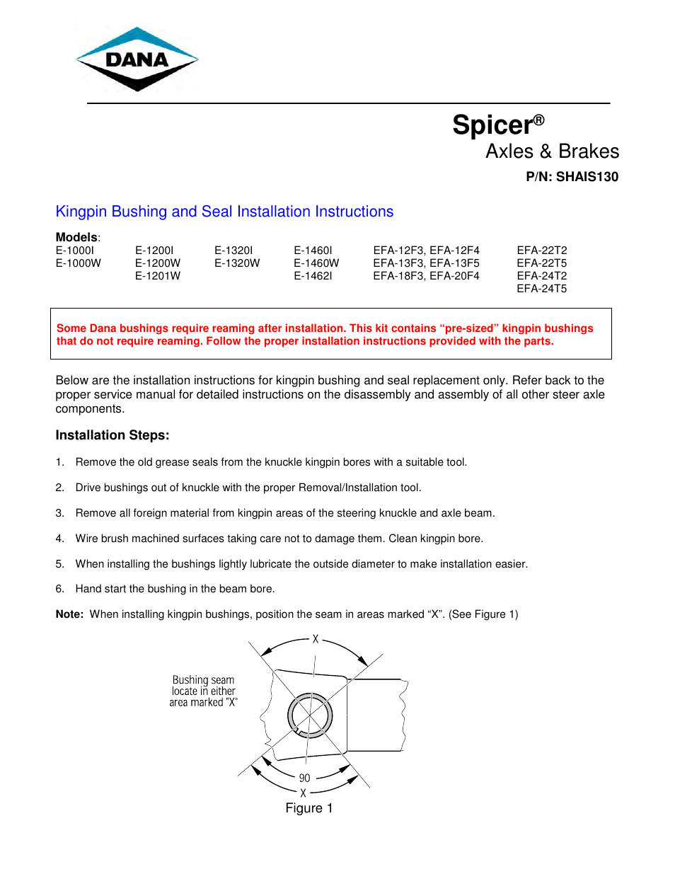 Spicer Kingpin Bushing and Seal Installation Instructions User Manual | 2 pages