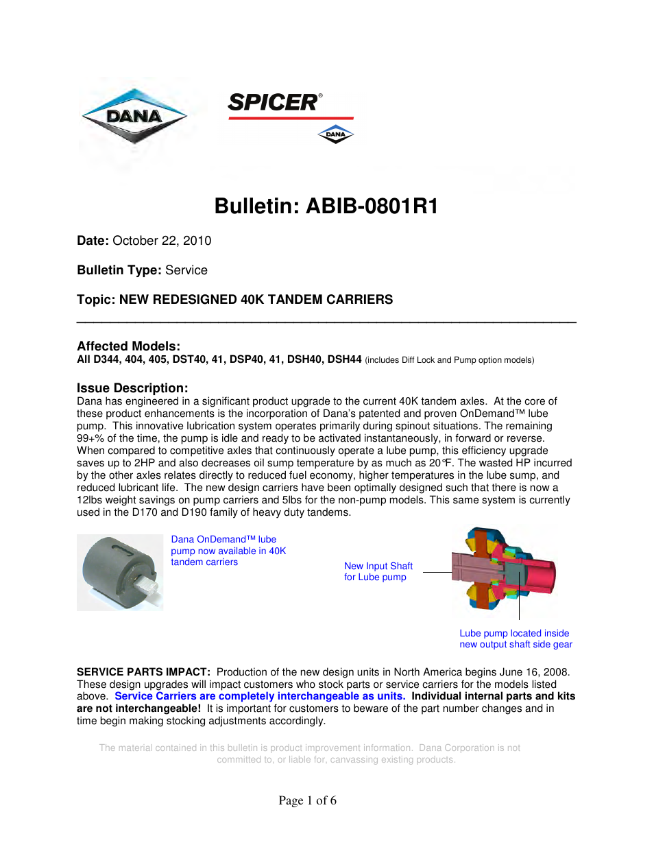 Spicer NEW REDESIGNED 40K TANDEM CARRIERS User Manual | 6 pages
