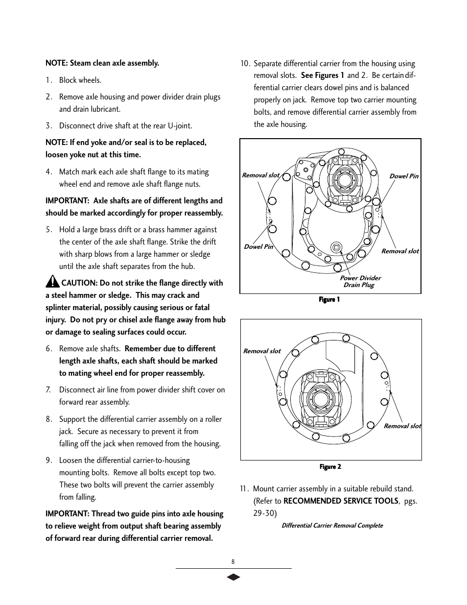 Removal of differential carriers | Spicer Tandem Drive Axles Service Manual S400 User Manual | Page 10 / 34