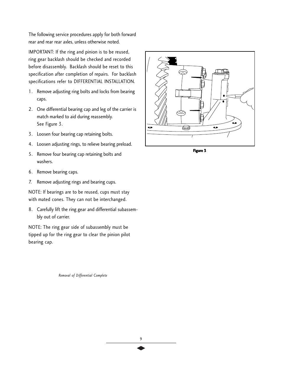 Removal of differential from carrier | Spicer Tandem Drive Axles Service Manual S400 User Manual | Page 11 / 34