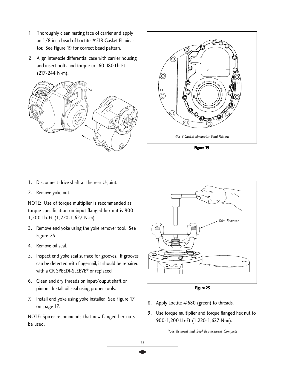 Installation of inter-axle differential to carrier, Yoke removal & seal replacement, Installation of inter-axle differnetial to carrier | Yoke removal and seal replacement | Spicer Tandem Drive Axles Service Manual S400 User Manual | Page 27 / 34