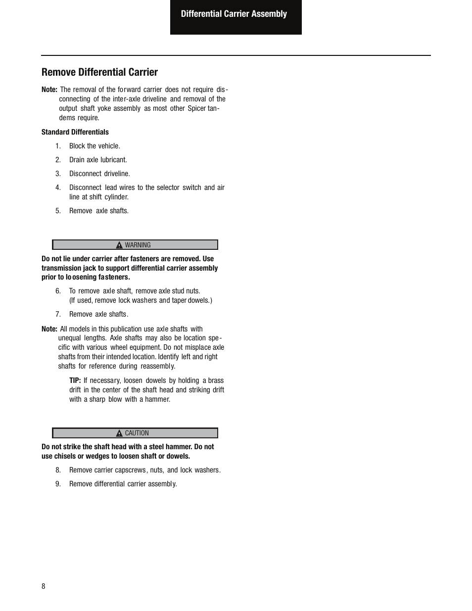 Remove differential carrier | Spicer Single Drive Axles Service Manual: S170, S190, S590 User Manual | Page 12 / 76