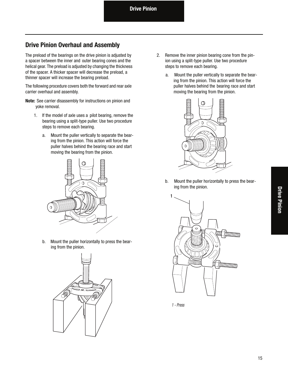Drive pinion overhaul and assembly | Spicer Single Drive Axles Service Manual: S170, S190, S590 User Manual | Page 19 / 76
