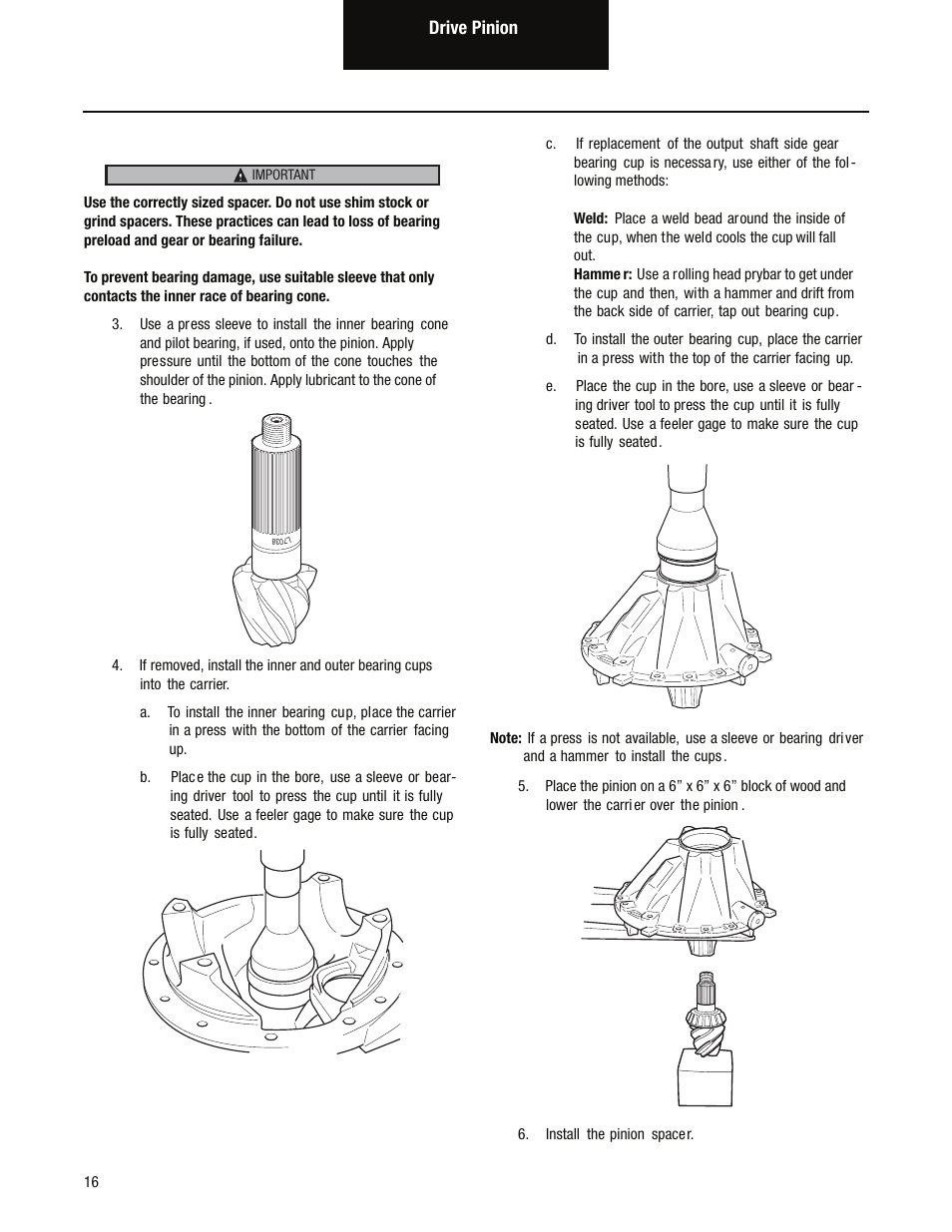 Drive pinion | Spicer Single Drive Axles Service Manual: S170, S190, S590 User Manual | Page 20 / 76