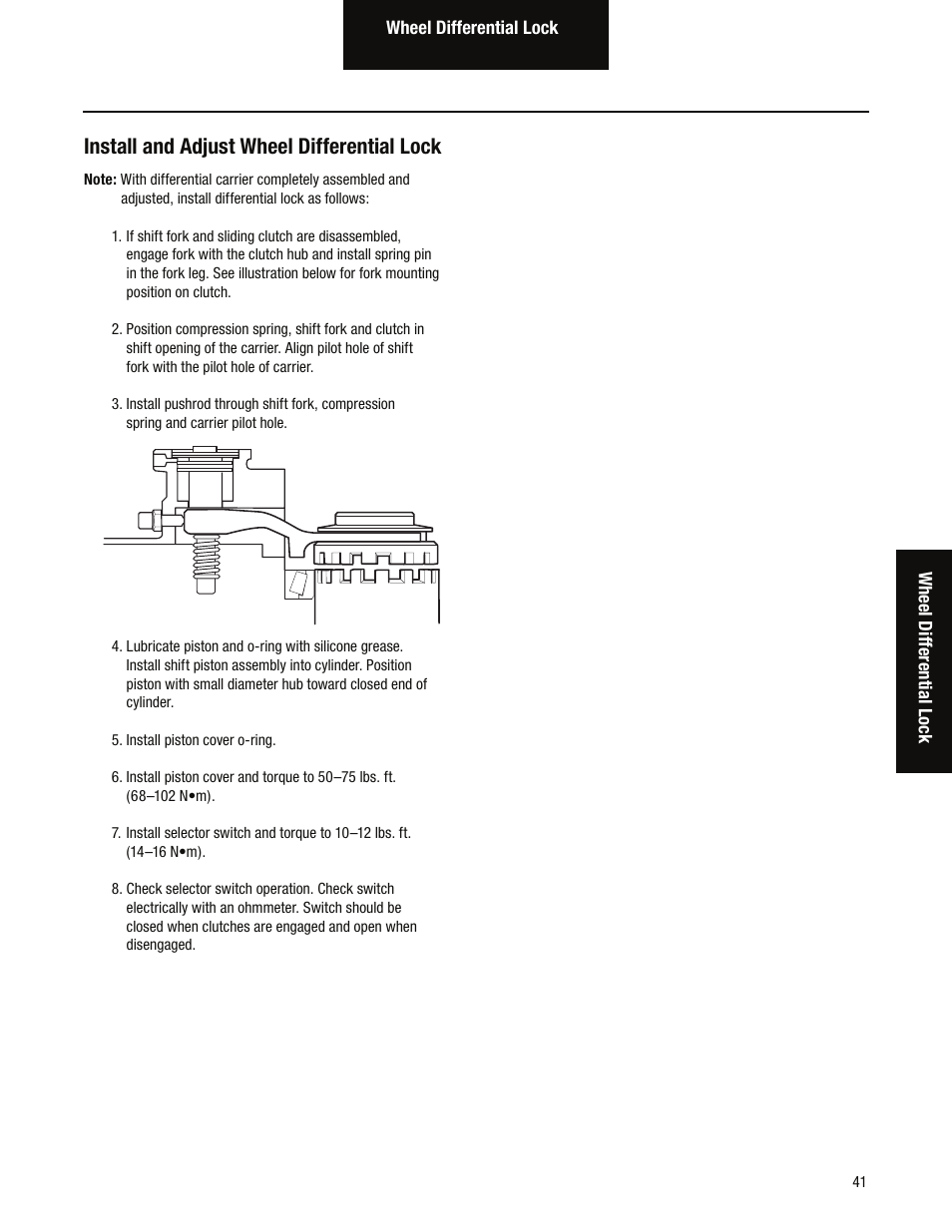 Install and adjust wheel differential lock | Spicer Single Drive Axles Service Manual: S170, S190, S590 User Manual | Page 45 / 76