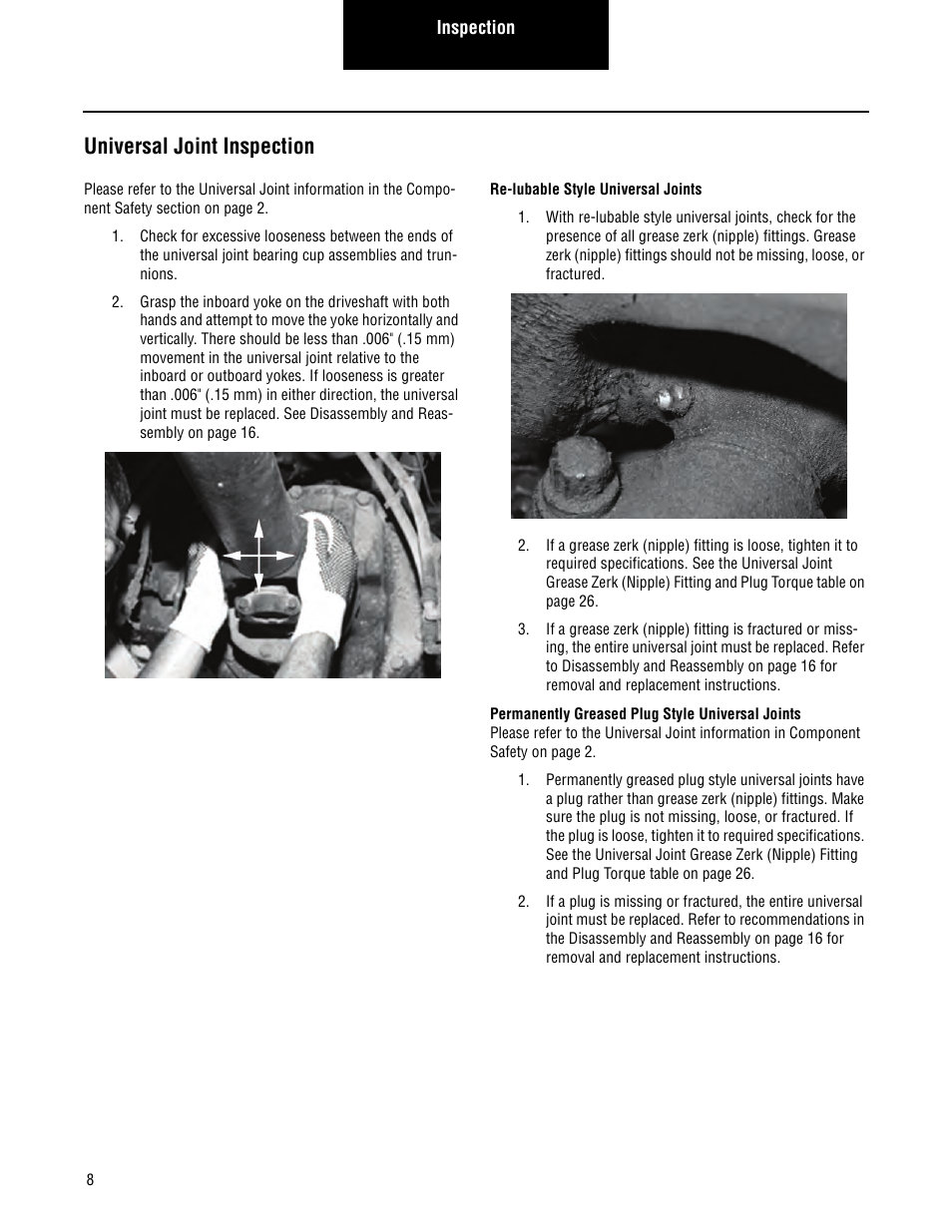 Universal joint inspection | Spicer 2007 Spicer Driveshafts Service Manual User Manual | Page 10 / 32