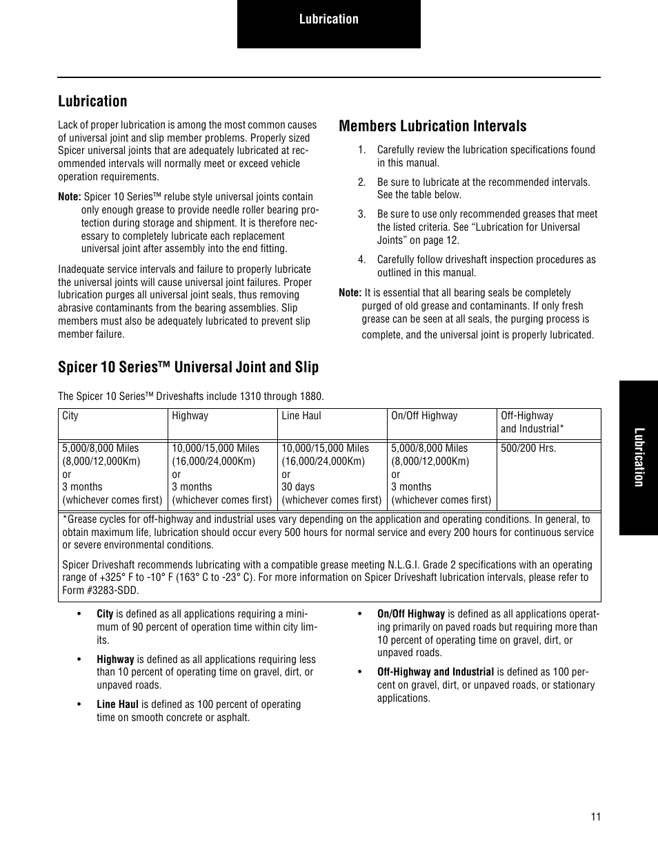 Lubrication | Spicer 2007 Spicer Driveshafts Service Manual User Manual | Page 13 / 32