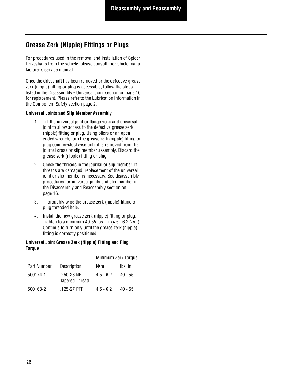 Grease zerk (nipple) fittings or plugs | Spicer 2007 Spicer Driveshafts Service Manual User Manual | Page 28 / 32
