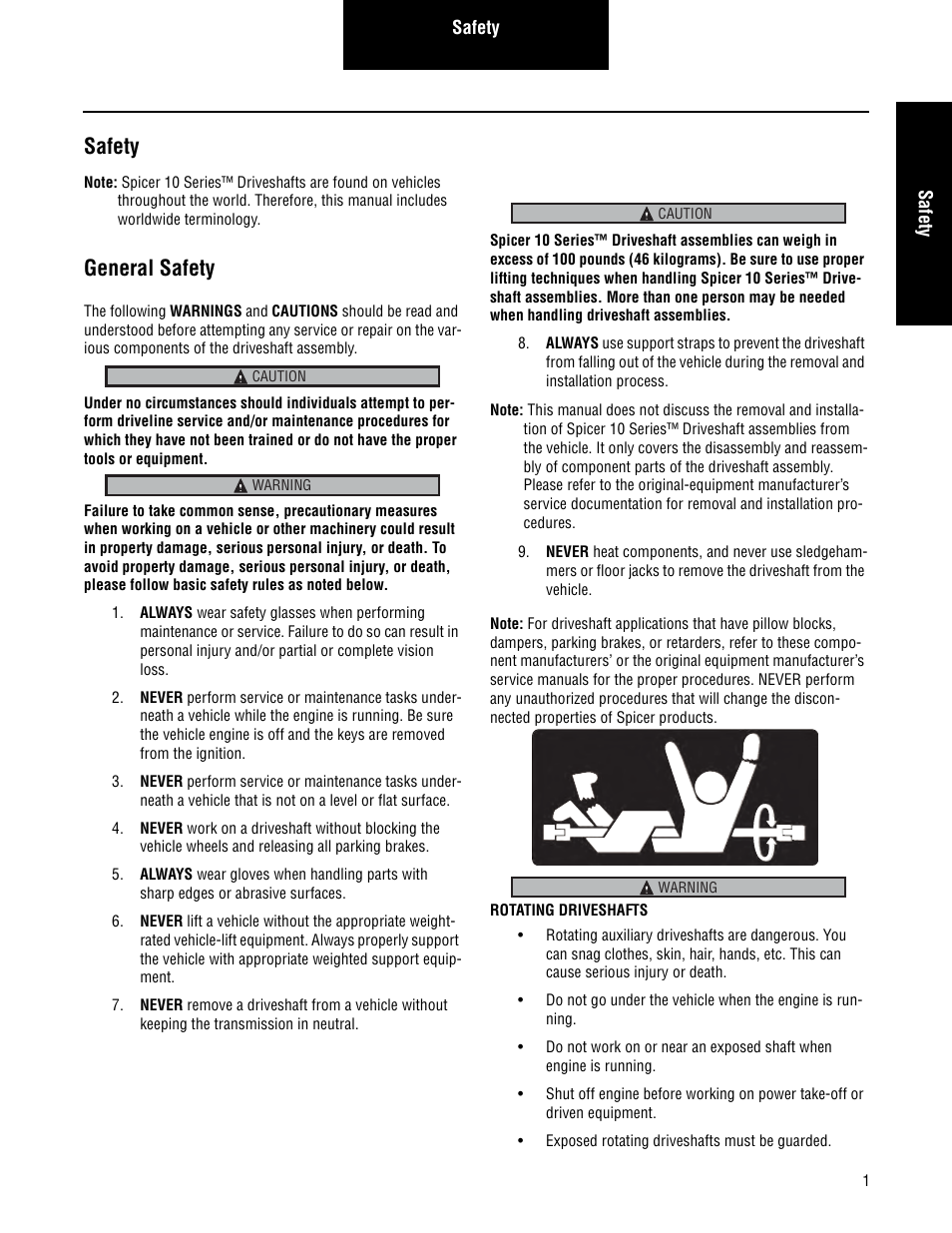 Safety, General safety | Spicer 2007 Spicer Driveshafts Service Manual User Manual | Page 3 / 32
