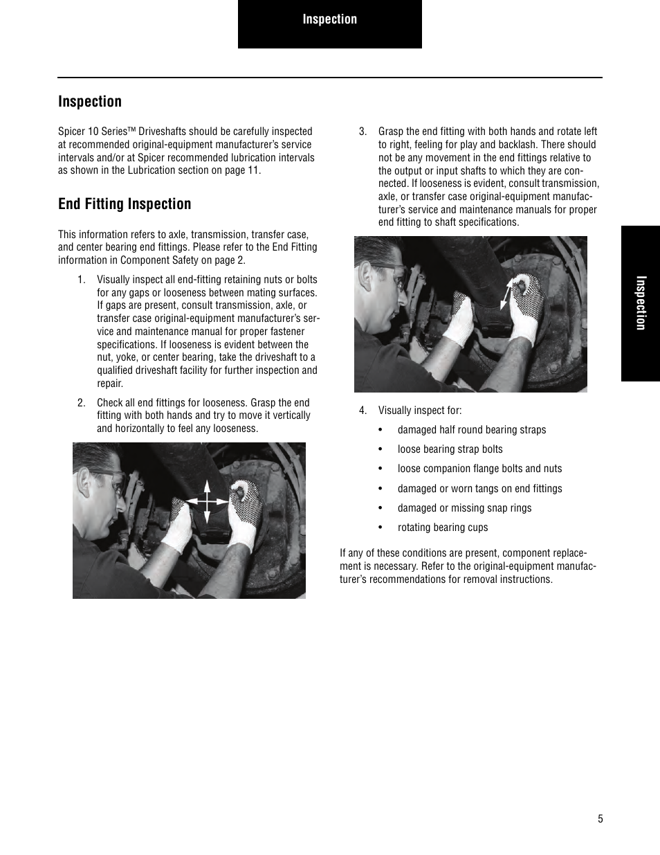 Inspection, End fitting inspection | Spicer 2007 Spicer Driveshafts Service Manual User Manual | Page 7 / 32